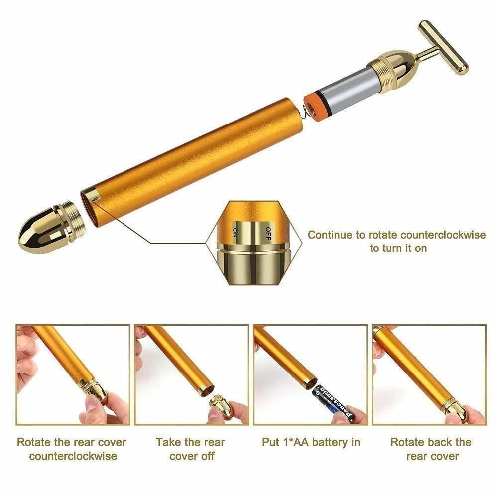 24K Gold Energy Beauty Bar- Electric Facial Massage Roller