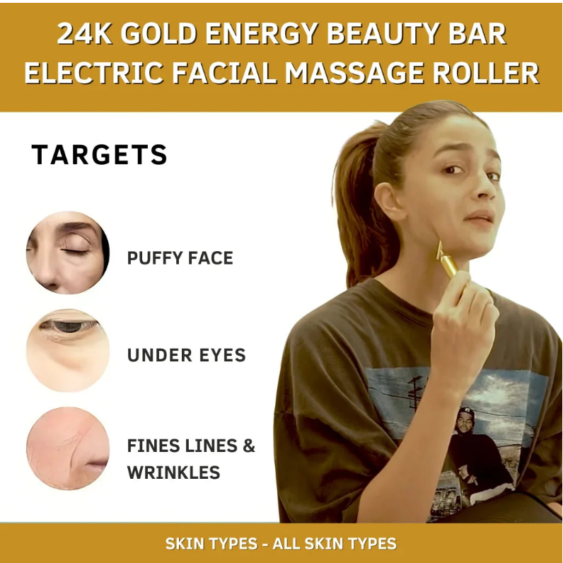 24K Gold Energy Beauty Bar- Electric Facial Massage Roller